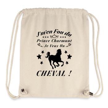 Ich schere mich einen Dreck um den Märchenprinzen, ich will ein Pferd - Stanley/Stella recycelter Gym Bag - Naturweiß - Vorne