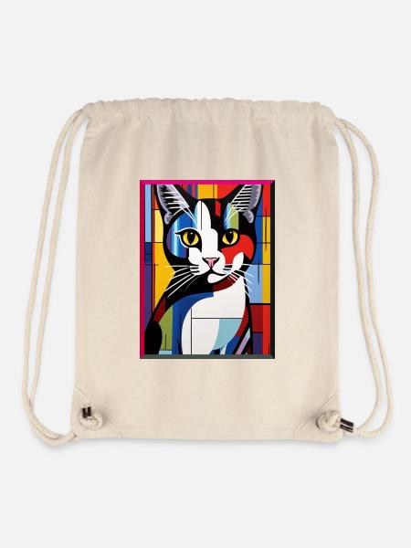 Abstract colorful cat portrait in pop art style - Stanley/Stella Recycled Gym Bag - natural