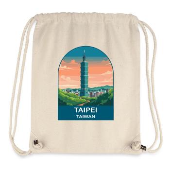 Taipei Taiwan Skyline Vintage Travel Illustration - Stanley/Stella Recycled Gym Bag - natural - Front