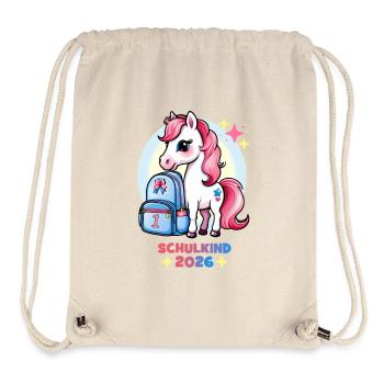 Pony mit Schulranzen Schulkind 2026 Rosa Blau - Stanley/Stella recycelter Gym Bag - Naturweiß - Vorne