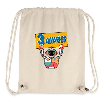 J'ai trois ans, troisième anniversaire avec robot - Sac à cordon recyclé Stanley/Stella - blanc naturel - Devant