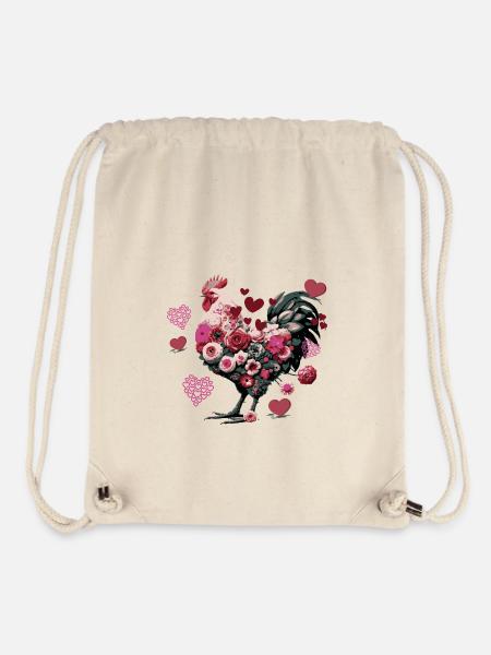 Flowers and Hearts Chicken - Stanley/Stella Recycled Gym Bag - natural