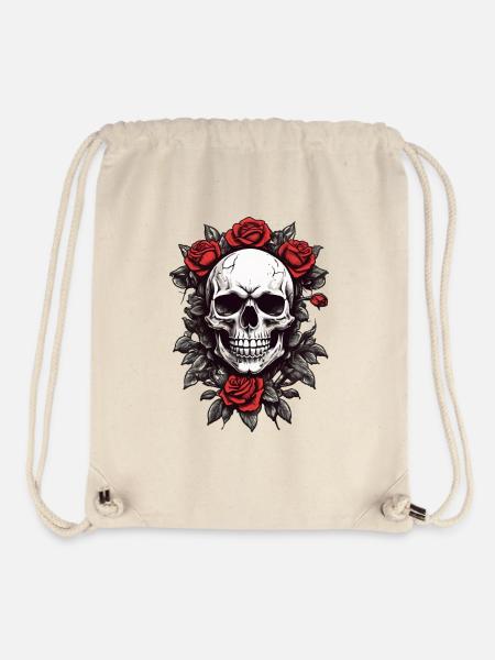 Skull with red roses - Stanley/Stella Recycled Gym Bag - natural