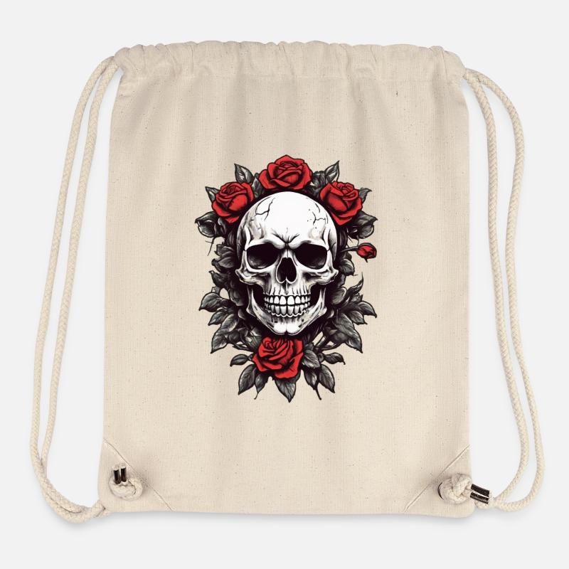 Skull with red roses - Stanley/Stella Recycled Gym Bag - natural