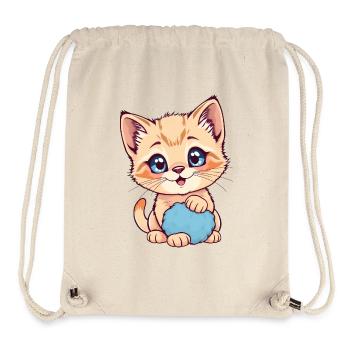 Chaton avec une boule bleue et duveteuse - Sac à cordon recyclé Stanley/Stella - blanc naturel - Devant