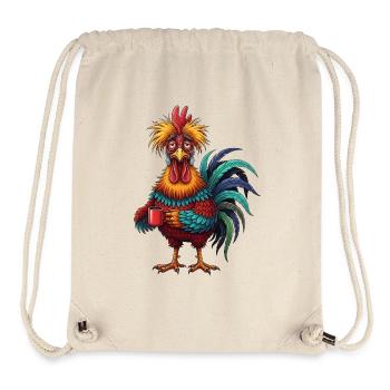 Vivid Rooster with Coffee Cup - Stanley/Stella Recycled Gym Bag - natural - Front