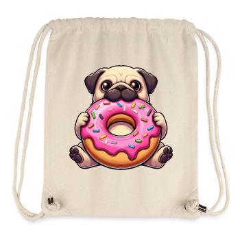 Carlin mignon avec beignet Chiens de dessin animé drôles - Sac à cordon recyclé Stanley/Stella - blanc naturel - Devant