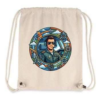 Comic-Pilot im Cockpit Rundflug - Stanley/Stella recycelter Gym Bag - Naturweiß - Vorne
