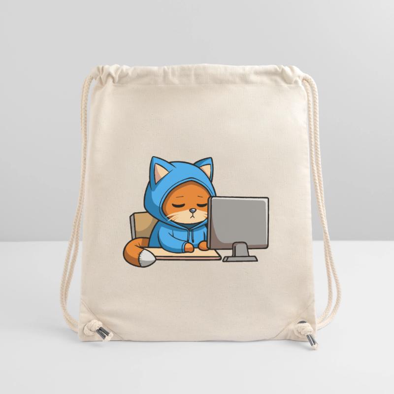 Un chat hacker mignon dort dans un sweat à capuche devant le PC Sac à cordon recyclé Stanley/Stella