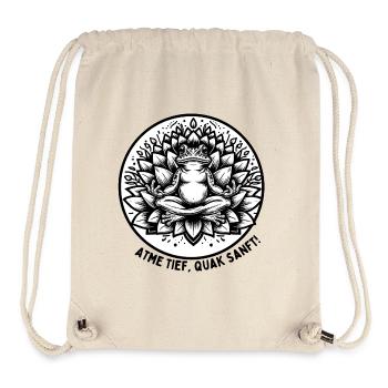 "Atme tief, quak sanft" Frosch im Yoga Design - Stanley/Stella recycelter Gym Bag - Naturweiß - Vorne
