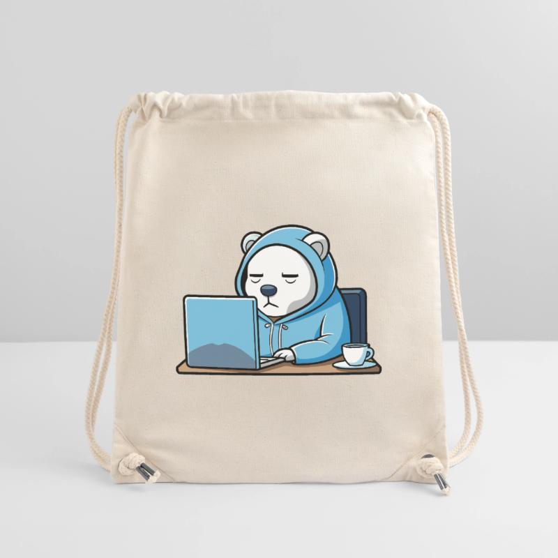 Un ours polaire hacker mignon dort dans un sweat à capuche devant le PC Sac à cordon recyclé Stanley/Stella
