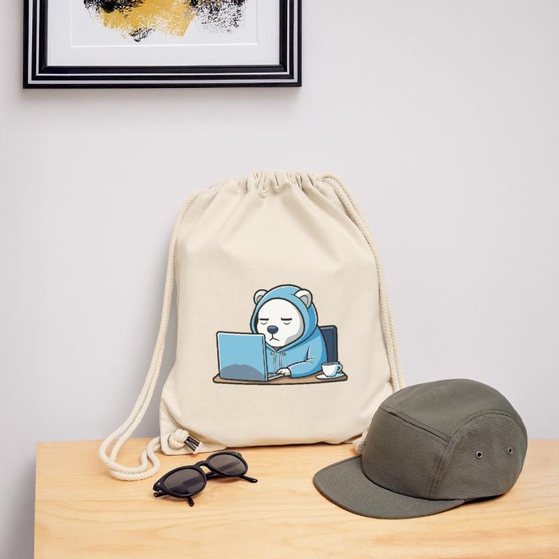Un ours polaire hacker mignon dort dans un sweat à capuche devant le PC Sac à cordon recyclé Stanley/Stella