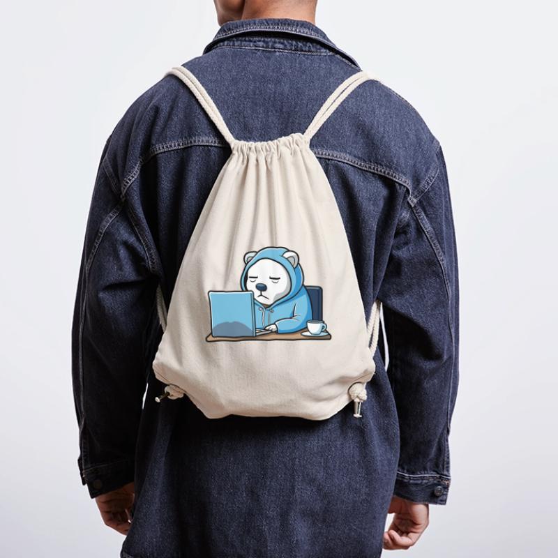 Un ours polaire hacker mignon dort dans un sweat à capuche devant le PC Sac à cordon recyclé Stanley/Stella