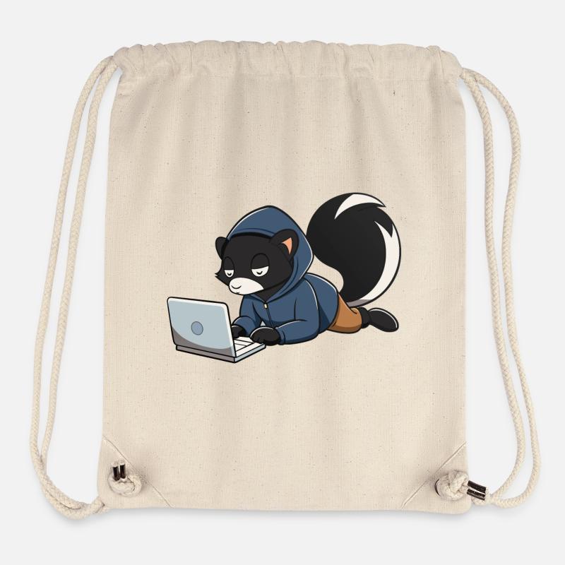 Cute hacker skunk in a hoodie in front of the PC - Stanley/Stella Recycled Gym Bag - natural