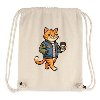 Cat barista in denim jacket - Stanley/Stella Recycled Gym Bag - natural - Front