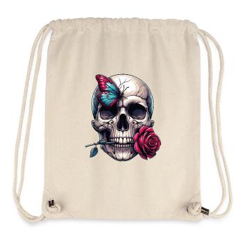 Skull with red rose and butterfly - Stanley/Stella Recycled Gym Bag - natural - Front