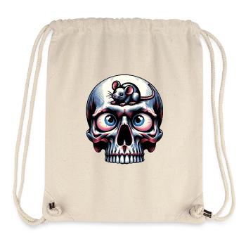 Bunter Skull mit süßer kleiner Maus auf der Stirn - Stanley/Stella recycelter Gym Bag - Naturweiß - Vorne