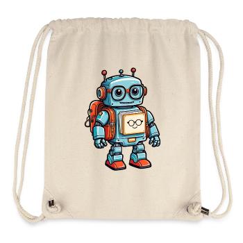 Lustiger kleiner Roboter mit Schulranzen - Stanley/Stella recycelter Gym Bag - Naturweiß - Vorne