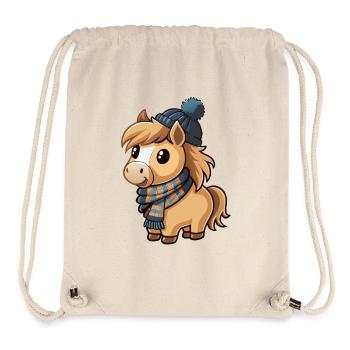 Niedliches Pony mit Schal und Pudelmütze. - Stanley/Stella recycelter Gym Bag - Naturweiß - Vorne