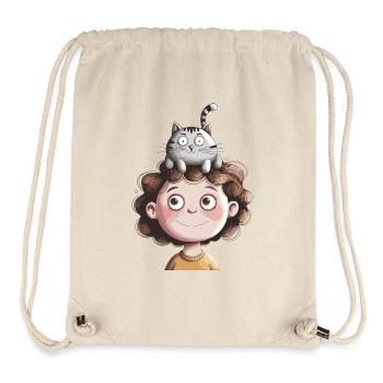 Cat Friends: Child with Cat on Head - Stanley/Stella Recycled Gym Bag - natural - Front