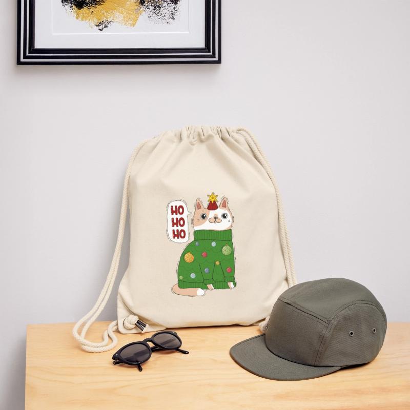 Katze im Weihnachtspullover Stanley/Stella recycelter Gym Bag