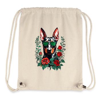 Doberman avec des roses - Sac à cordon recyclé Stanley/Stella - blanc naturel - Devant