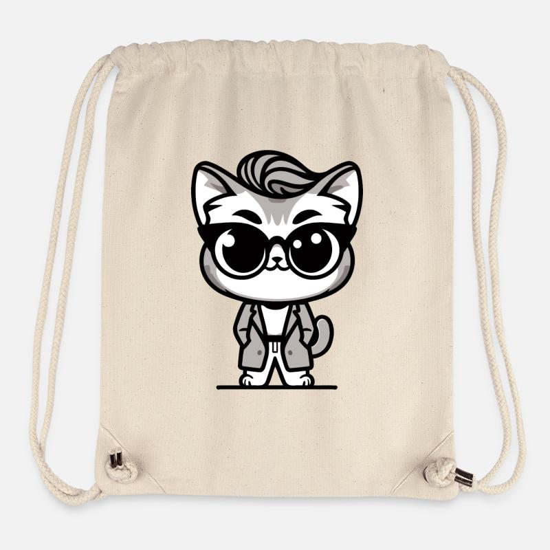 Un chat tendance de style dessin animé - Sac à cordon recyclé Stanley/Stella - blanc naturel