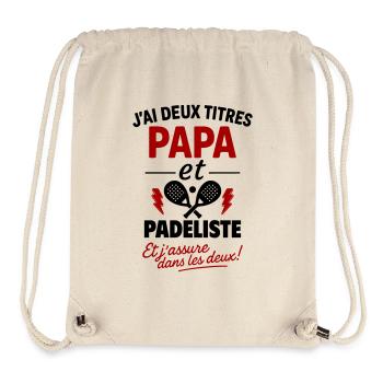 Papa Padeliste cadeau Noël fête des pères - Sac à cordon recyclé Stanley/Stella - blanc naturel - Devant