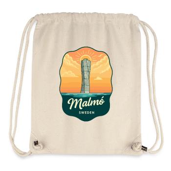Badge vintage du coucher de soleil Malmo Turning Torse - Sac à cordon recyclé Stanley/Stella - blanc naturel - Devant
