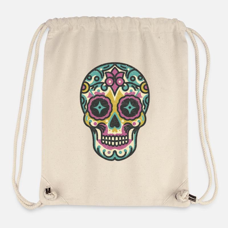 Crâne rétro 2 - Sac à cordon recyclé Stanley/Stella - blanc naturel