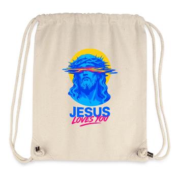 Portrait au néon de Jésus t’aime - Sac à cordon recyclé Stanley/Stella - blanc naturel - Devant