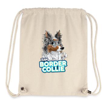 TEAM Border Collie Langhaar - Blau Merle Tri - Stanley/Stella recycelter Gym Bag - Naturweiß - Vorne