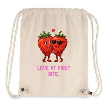 Love at First Bite Strawberries Cartoon - Stanley/Stella Recycled Gym Bag - natural - Front