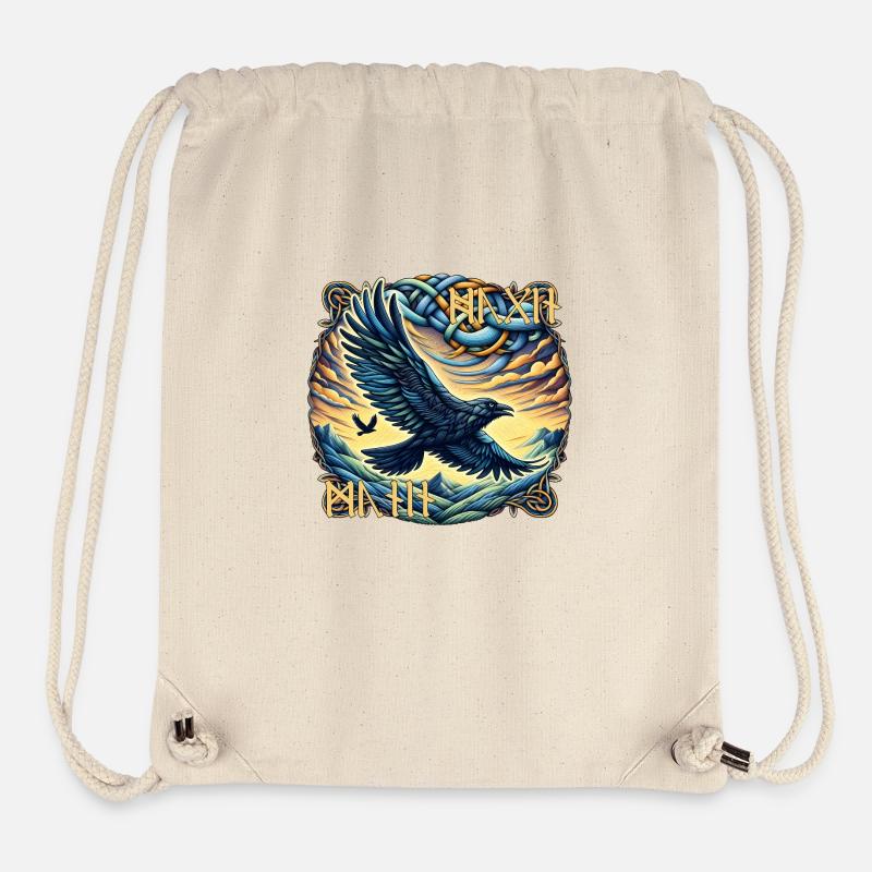 Hugin & Munin - Corbeau d’Odin avec écriture runique - Sac à cordon recyclé Stanley/Stella - blanc naturel