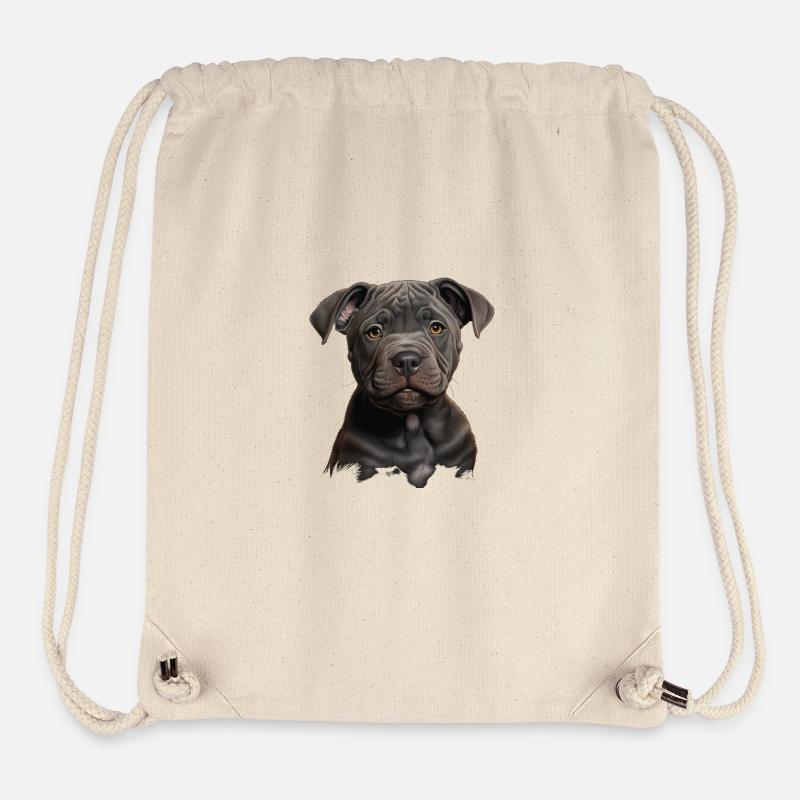 Petit chien pitbull ligne bleue peeping mignon - Sac à cordon recyclé Stanley/Stella - blanc naturel