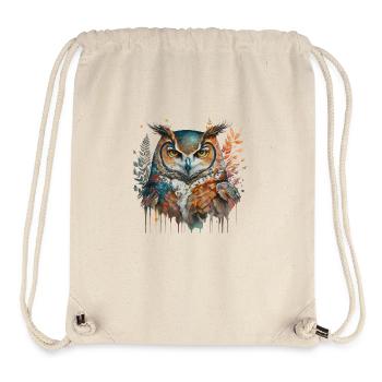 Hibou, Animal de pouvoir, Sagesse, Perspicacité, Intuition, Chaman - Sac à cordon recyclé Stanley/Stella - blanc naturel - Devant
