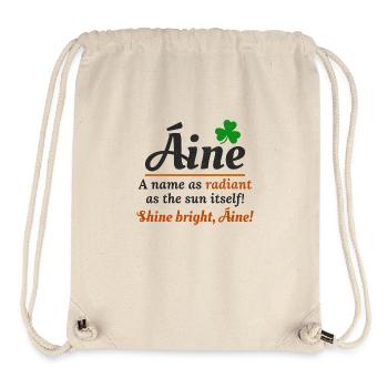 Drôle de nom de fille irlandaise : Áine - nom radieux - Sac à cordon recyclé Stanley/Stella - blanc naturel - Devant