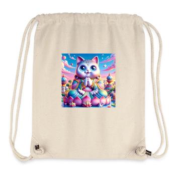 Gato Loco Meditation Yoga Yogi Cat Lotus Position Cat - Stanley/Stella Recycled Gym Bag - natural - Front
