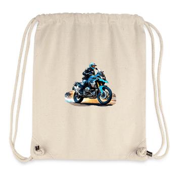 Motard sur moto bleue - Sac à cordon recyclé Stanley/Stella - blanc naturel - Devant