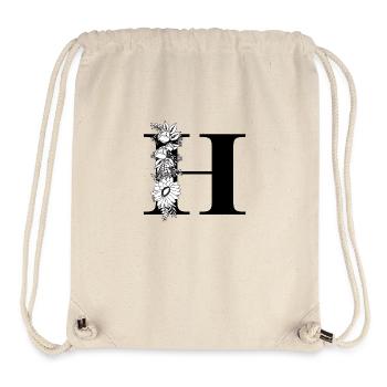 Lettre h floral noir et blanc - Sac à cordon recyclé Stanley/Stella - blanc naturel - Devant
