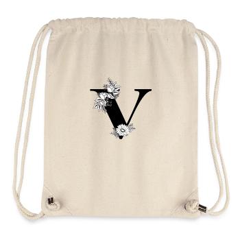 Floral letter v black and white - Stanley/Stella Recycled Gym Bag - natural - Front