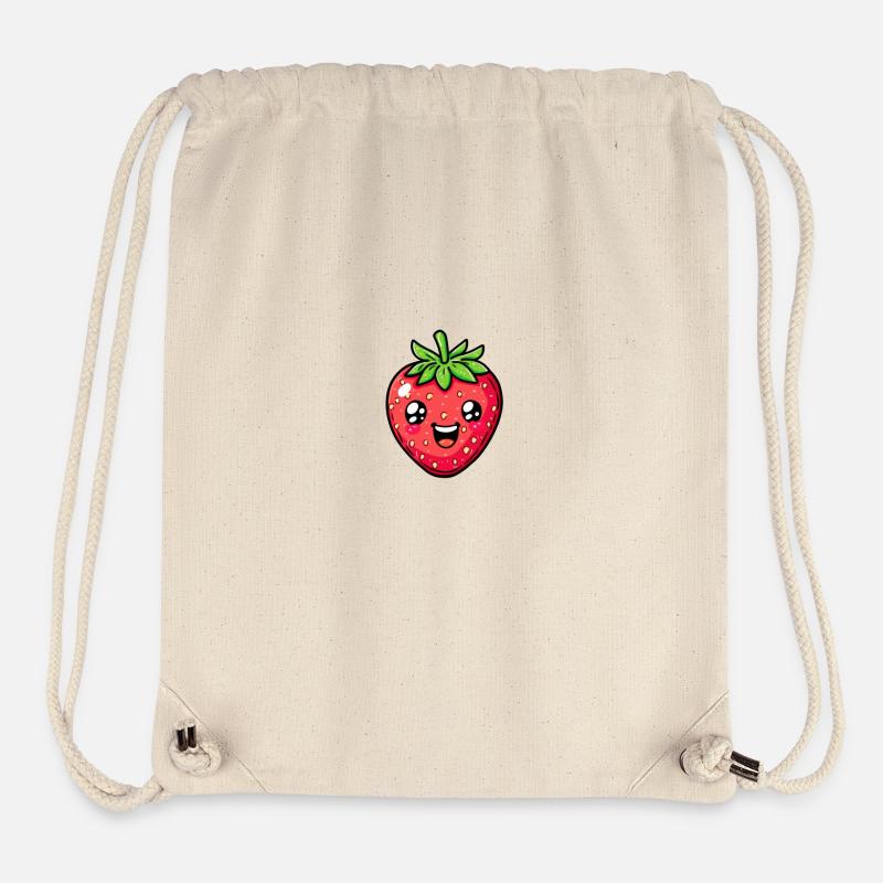 Fraise heureuse avec chapeau vert dans le style de dessin animé - Sac à cordon recyclé Stanley/Stella - blanc naturel