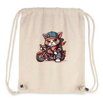 Chat forcé : tyran à moto - Sac à cordon recyclé Stanley/Stella - blanc naturel - Devant