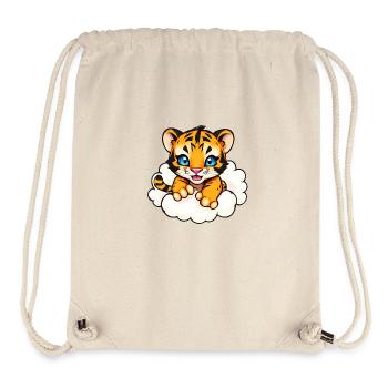 Whimsical Tiger Cub on Clouds, Blue Eye Cartoon - Stanley/Stella Recycled Gym Bag - natural - Front