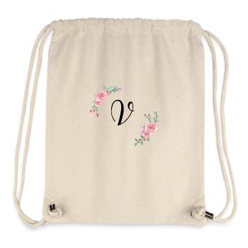 Lettre v florale rose - Sac à cordon recyclé Stanley/Stella - blanc naturel - Devant