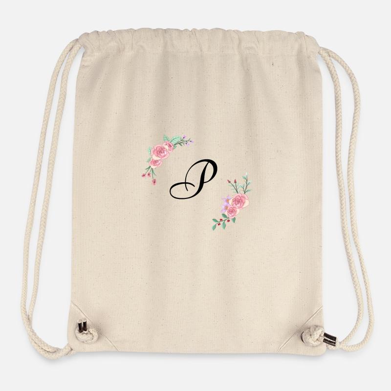 Lettre p florale rose - Sac à cordon recyclé Stanley/Stella - blanc naturel