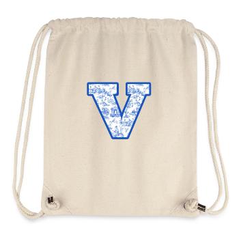 Lettre v chinoiserie bleu - Sac à cordon recyclé Stanley/Stella - blanc naturel - Devant