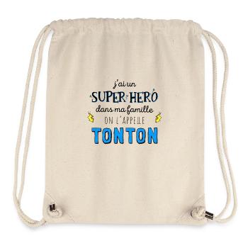 Mon tonton est un super hero - Sac à cordon recyclé Stanley/Stella - blanc naturel - Devant
