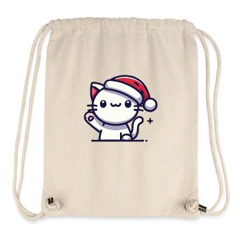 Chat au chapeau de Père Noël - Sac à cordon recyclé Stanley/Stella - blanc naturel - Devant