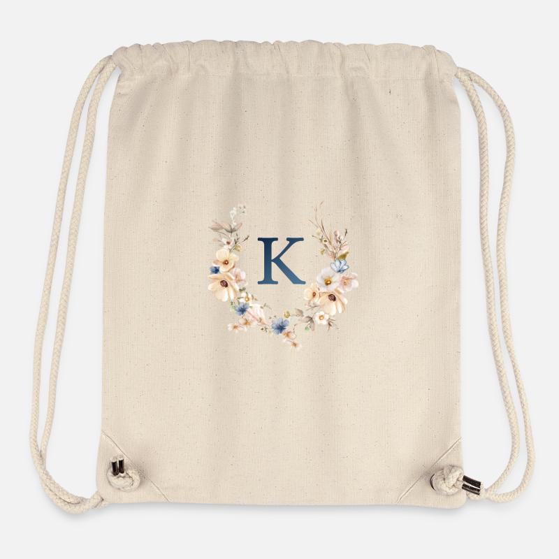 K monogramme, Floral, Boho - Sac à cordon recyclé Stanley/Stella - blanc naturel